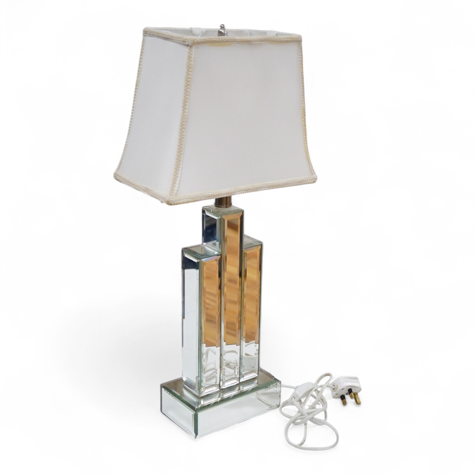 A modern mirrored table lamp and shade, 63cm total